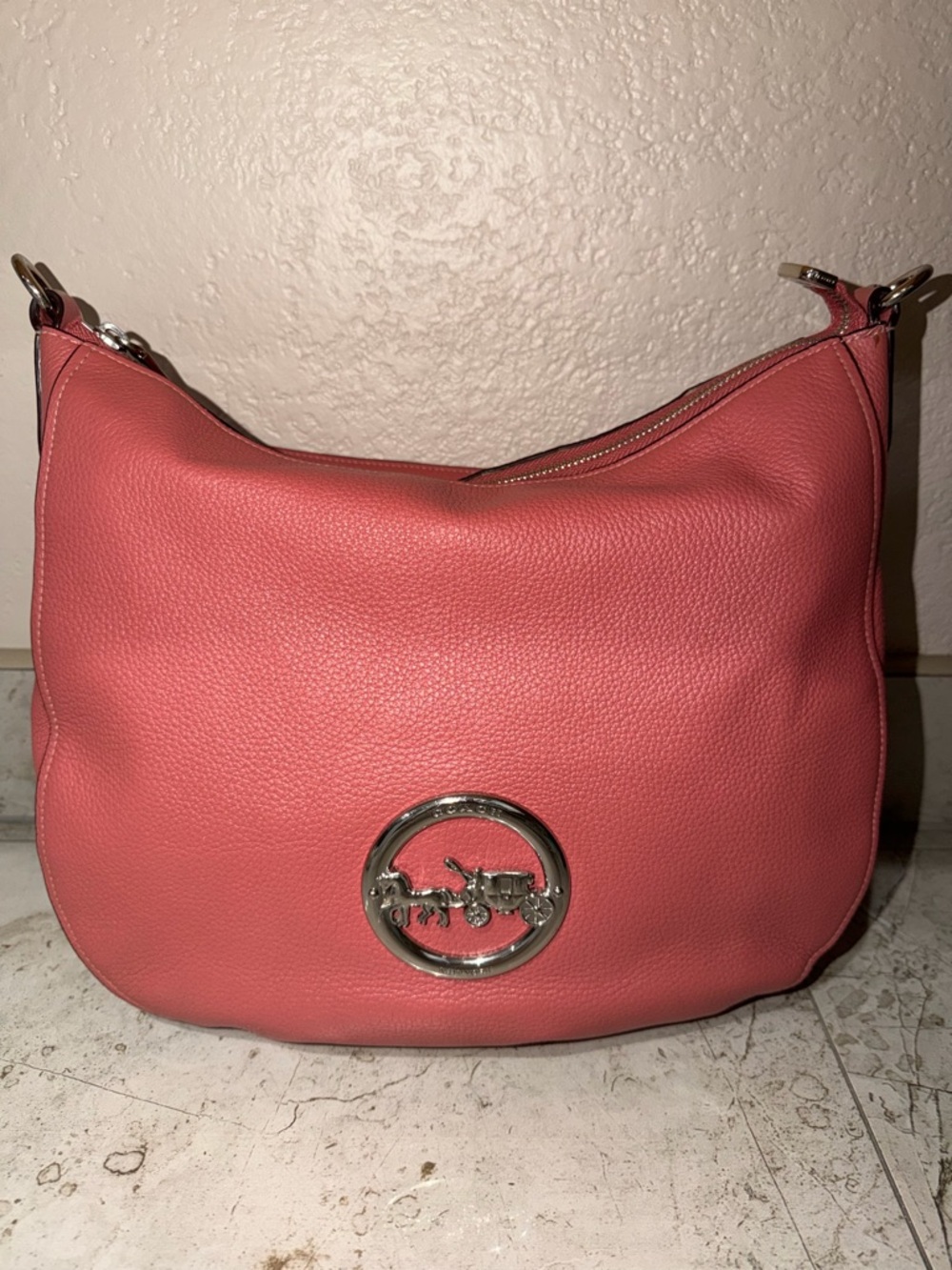 Coach Coral Pink Pebbled Leather Hobo Bag - Picture 12 of 15